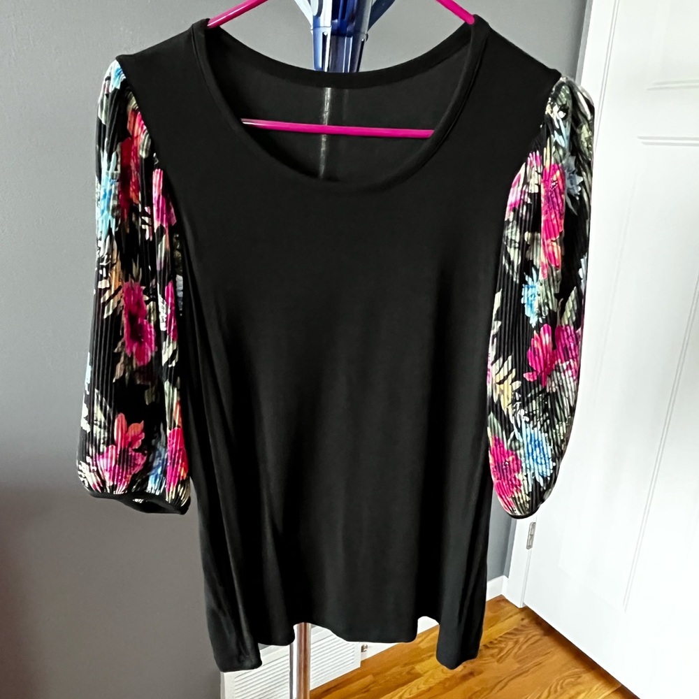 Floral Sleeve Black Top